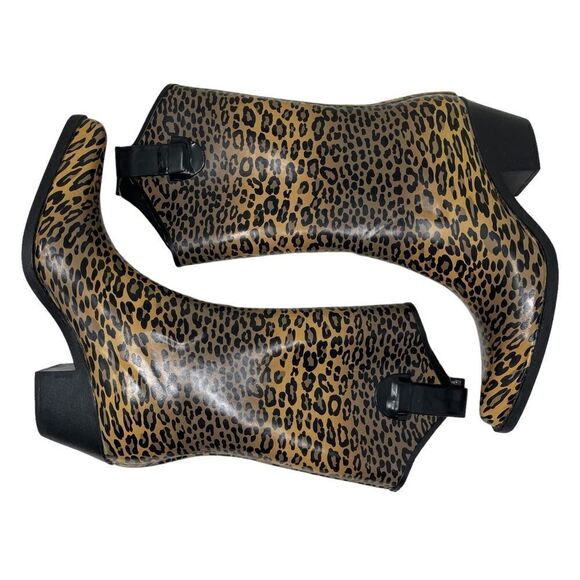 Ride Tecs Women's Leopard Animal Print Black Slip On Rubber Cowboy Boots Size 6 - Picture 4 of 9